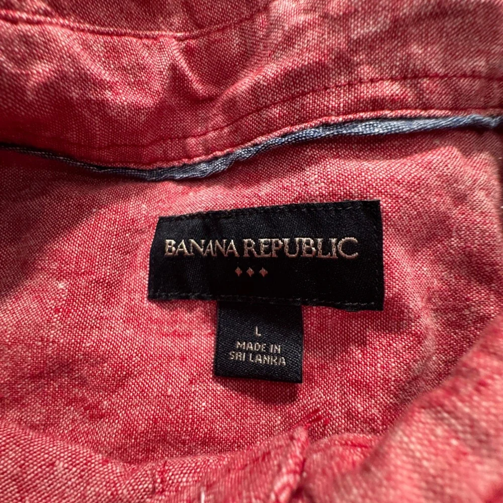 Banana Republic Shirt Mens L Pink Linen Cotton Vacation Heritage Casual Costal